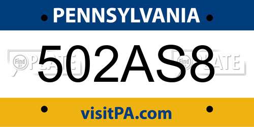 502AS8 Pennsylvania License Plate