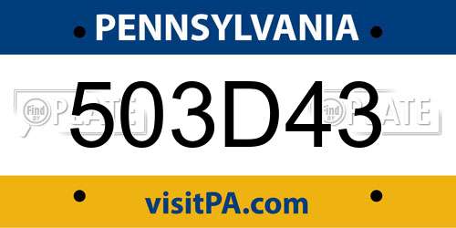 503D43 Pennsylvania License Plate