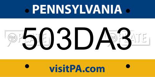 503DA3 Pennsylvania License Plate