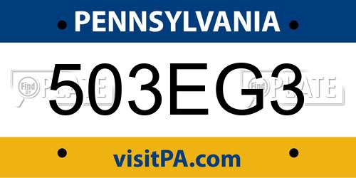 503EG3 Pennsylvania License Plate