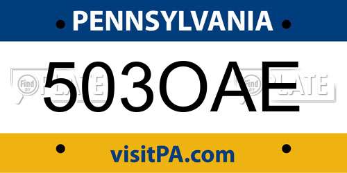 503OAE Pennsylvania License Plate