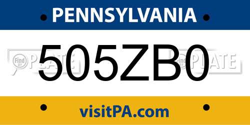 505ZB0 Pennsylvania License Plate