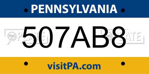 507AB8 Pennsylvania License Plate