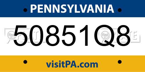 50851Q8 Pennsylvania License Plate