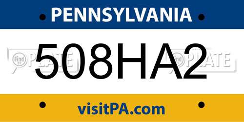 508HA2 Pennsylvania License Plate