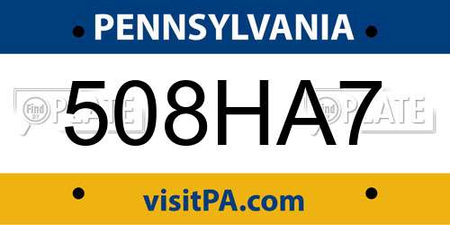 508HA7 Pennsylvania License Plate