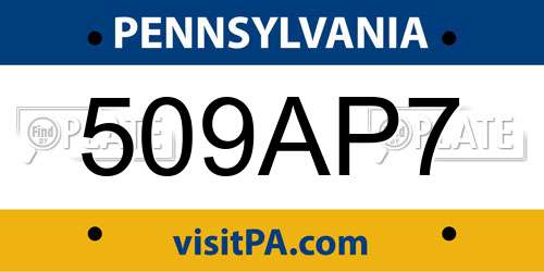 509AP7 Pennsylvania License Plate