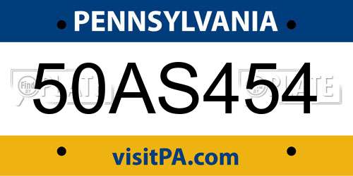 50AS454 Pennsylvania License Plate