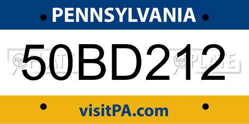 50BD212 Pennsylvania License Plate