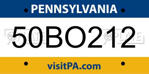 50BO212 Pennsylvania License Plate