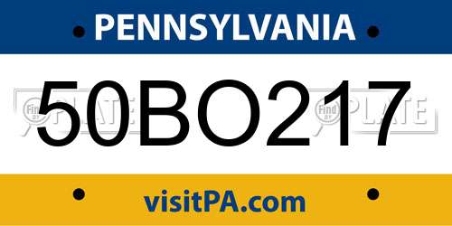 50BO217 Pennsylvania License Plate
