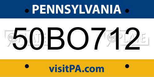 50BO712 Pennsylvania License Plate
