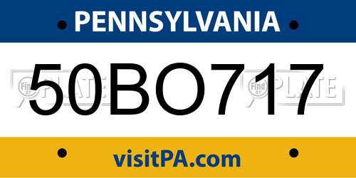 50BO717 Pennsylvania License Plate