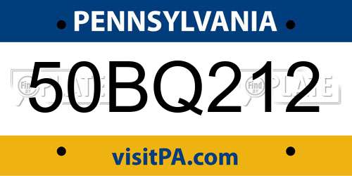 50BQ212 Pennsylvania License Plate