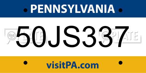 50JS337 Pennsylvania License Plate