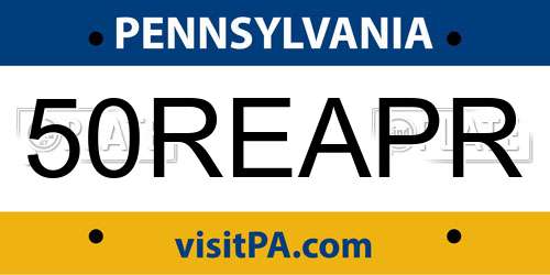 50REAPR Pennsylvania License Plate