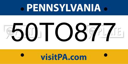 50TO877 Pennsylvania License Plate
