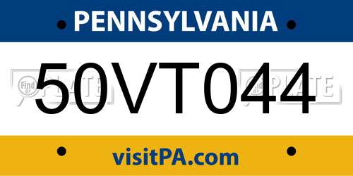 50VT044 Pennsylvania License Plate