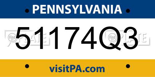 51174Q3 Pennsylvania License Plate