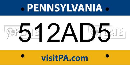 512AD5 Pennsylvania License Plate