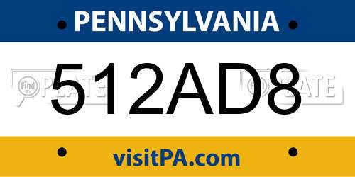 512AD8 Pennsylvania License Plate