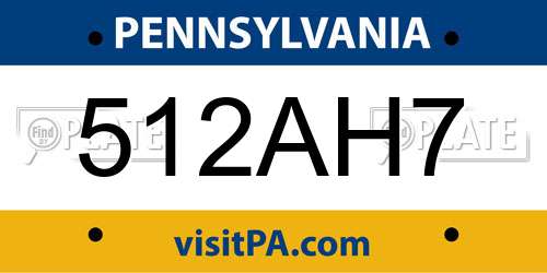 512AH7 Pennsylvania License Plate