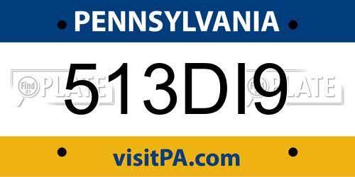513DI9 Pennsylvania License Plate