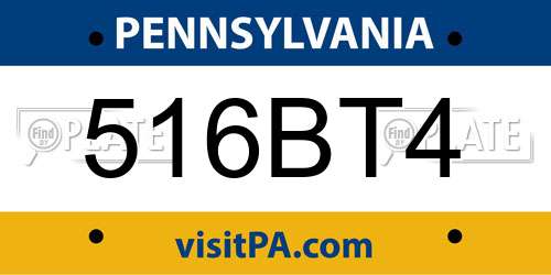 516BT4 Pennsylvania License Plate