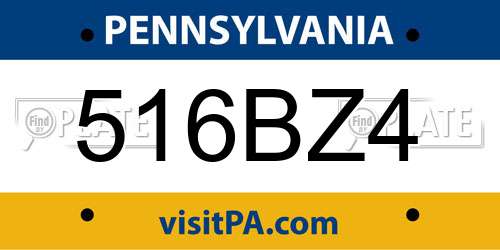 516BZ4 Pennsylvania License Plate