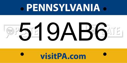 519AB6 Pennsylvania License Plate