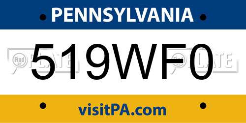 519WF0 Pennsylvania License Plate