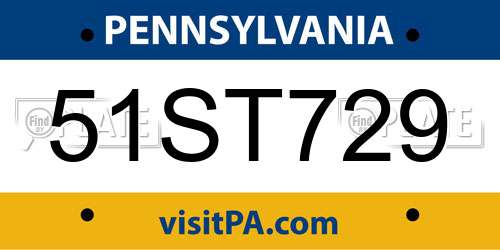 51ST729 Pennsylvania License Plate