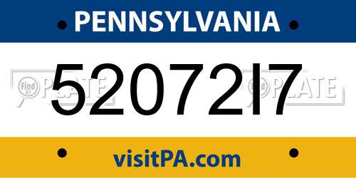 52072I7 Pennsylvania License Plate