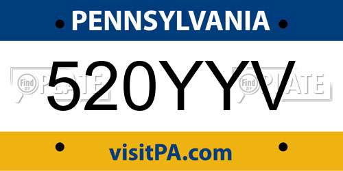520YYV Pennsylvania License Plate