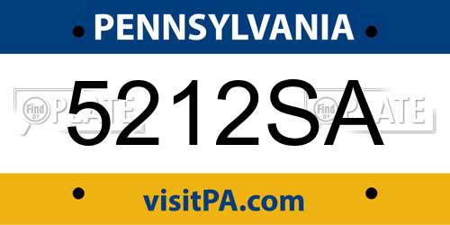 5212SA Pennsylvania License Plate