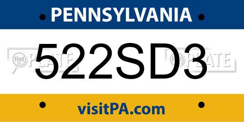 522SD3 Pennsylvania License Plate