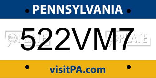 522VM7 Pennsylvania License Plate