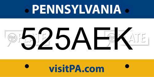 525AEK Pennsylvania License Plate