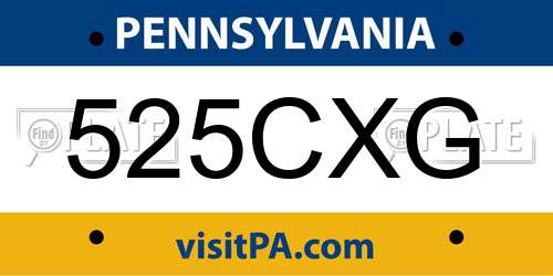 525CXG Pennsylvania License Plate