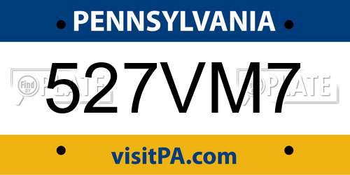 527VM7 Pennsylvania License Plate