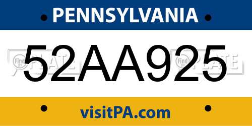52AA925 Pennsylvania License Plate