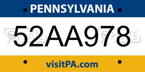 52AA978 Pennsylvania License Plate