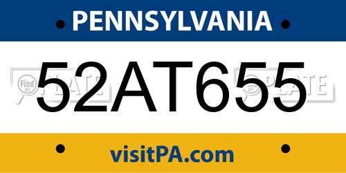 52AT655 Pennsylvania License Plate