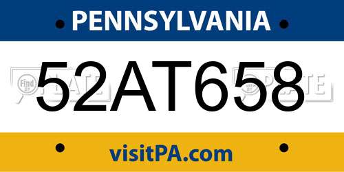 52AT658 Pennsylvania License Plate