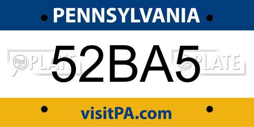 52BA5 Pennsylvania License Plate