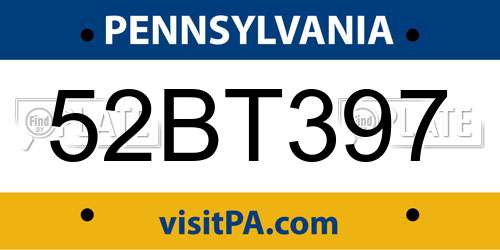 52BT397 Pennsylvania License Plate