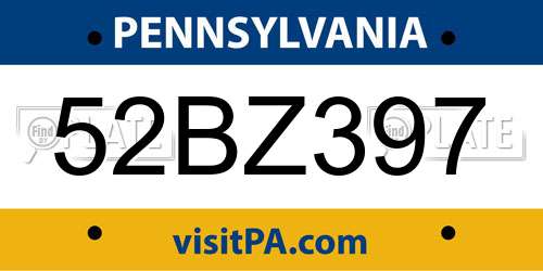 52BZ397 Pennsylvania License Plate