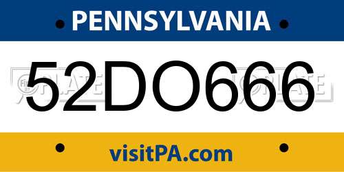 52DO666 Pennsylvania License Plate