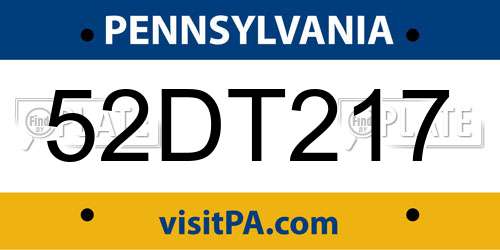 52DT217 Pennsylvania License Plate