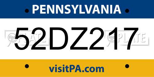 52DZ217 Pennsylvania License Plate